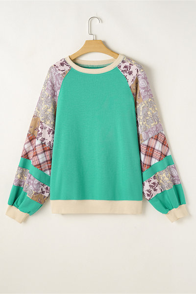 Women Fall Clothing Plus Size Patchwork Raglan Sweatshirt