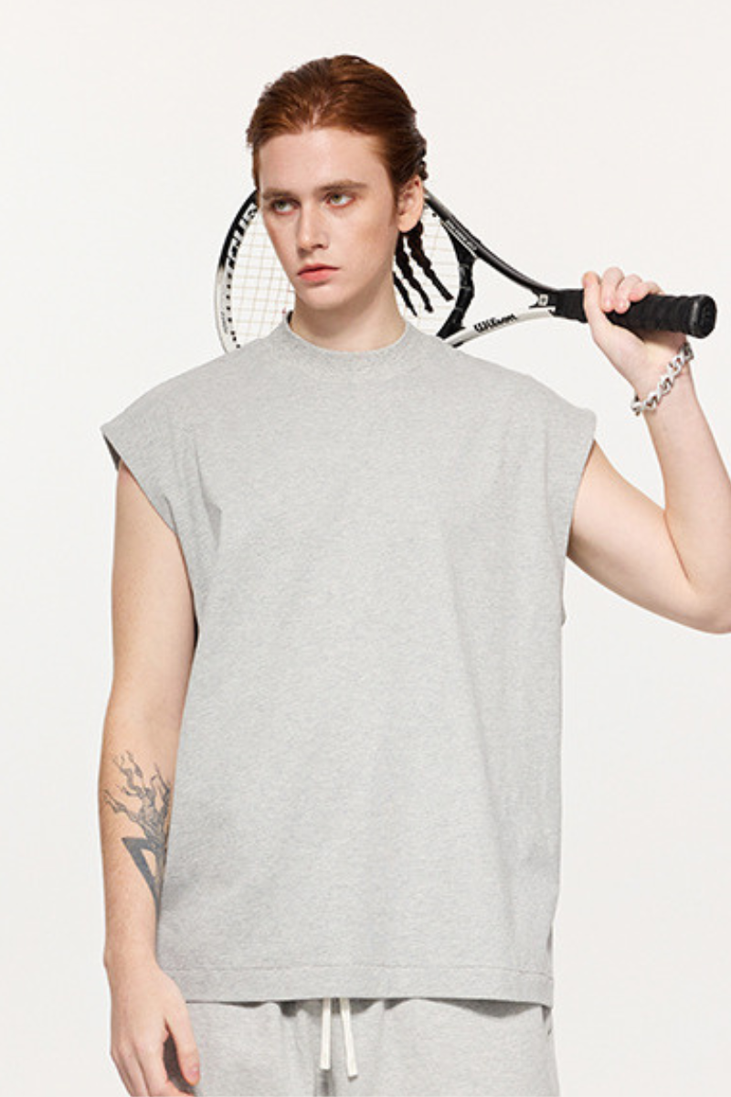 Men's Summer 230g Cotton High Neck Loose Tank