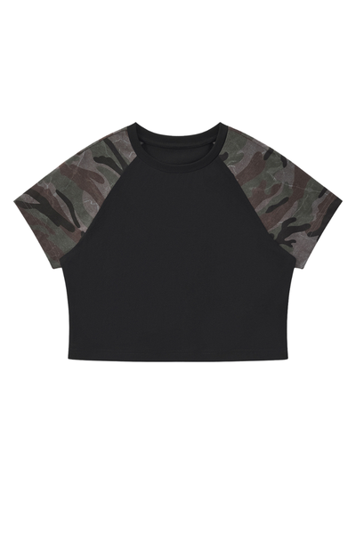 Women's Summer Y2K Camo Raglan Colorblock Crop Tee