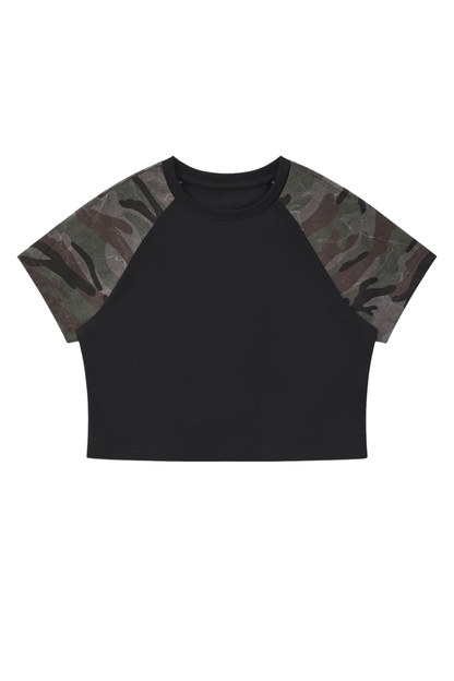 Women's Summer Y2K Camo Raglan Colorblock Crop Tee