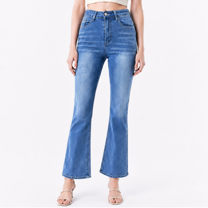 Women's High Waist Stretch Embroidered Pockets Flare Jeans