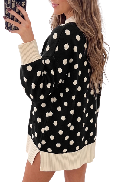 Women Fall Clothing Christmas Polka Dot Mock Neck Sweater