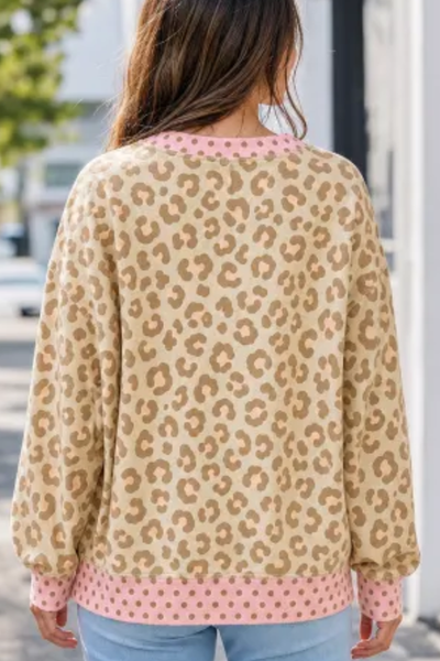 Women Spring Leopard Polka Dot Loose Fit Sweatshirt
