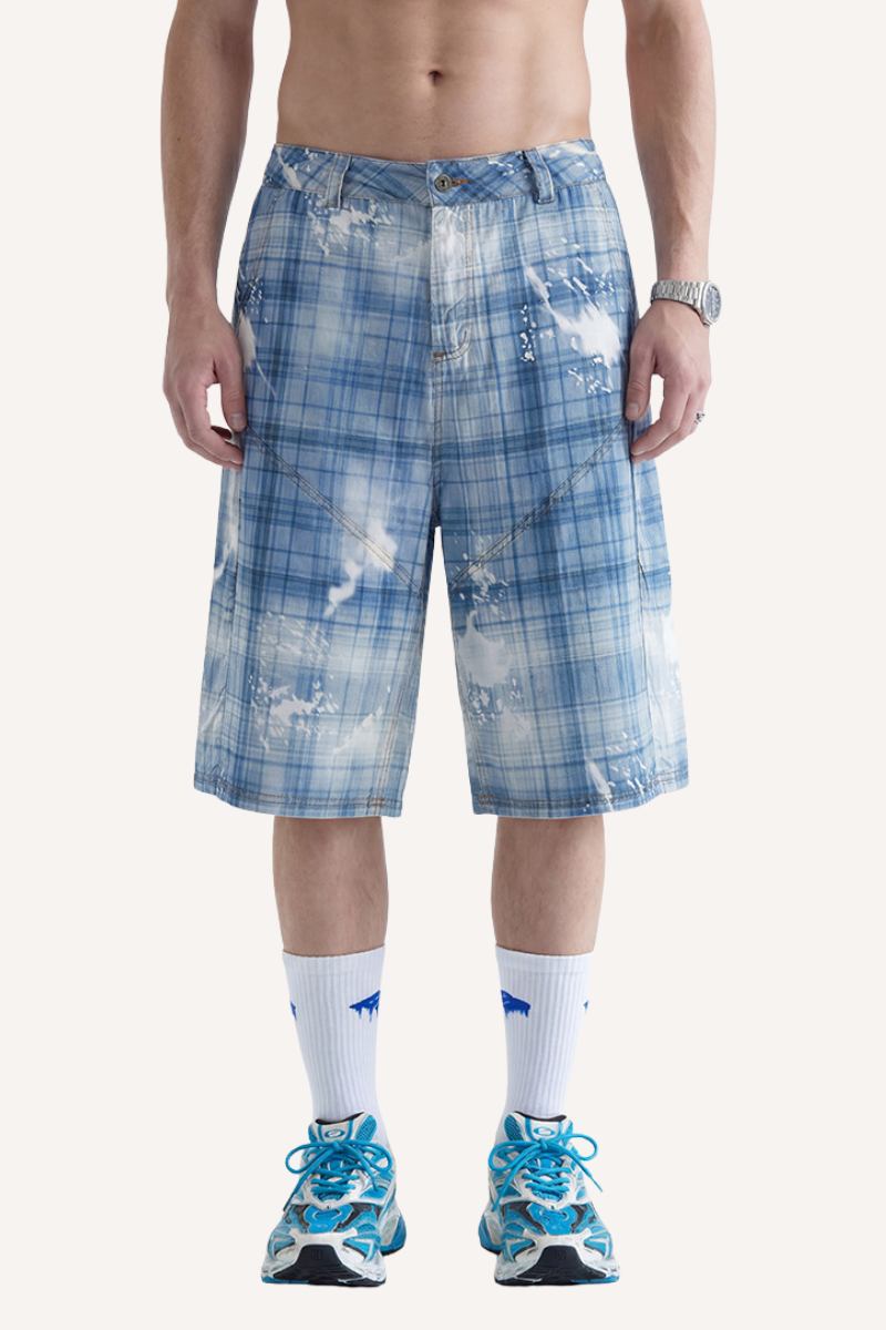 Men's 2026 Summer Curved Cargo 7/8 Plaid Washed Pants