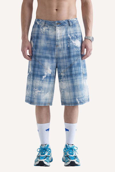 Men's 2026 Summer Curved Cargo 7/8 Plaid Washed Pants