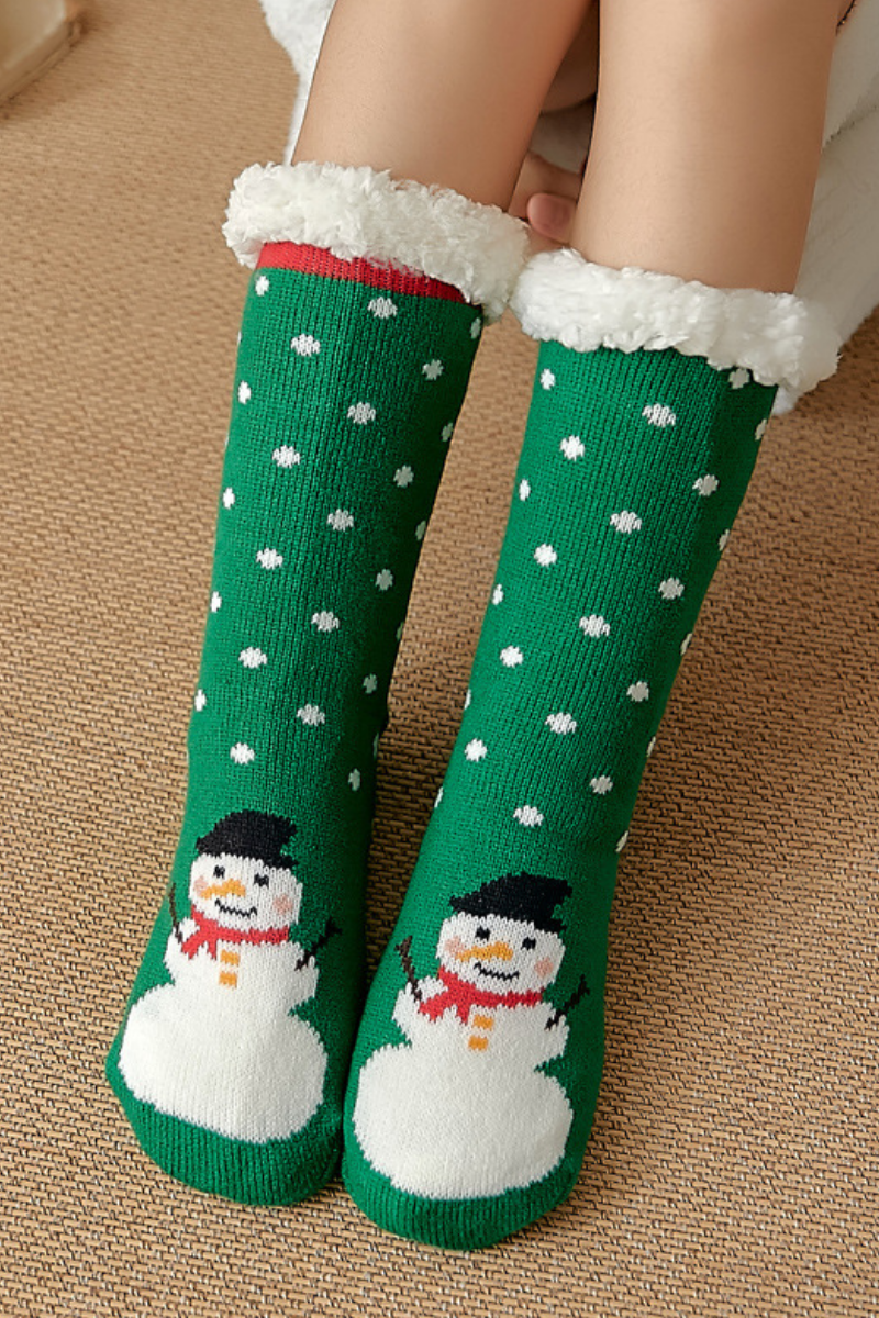Women Winter Christmas Fleece Cuff Non Slip Slipper Socks