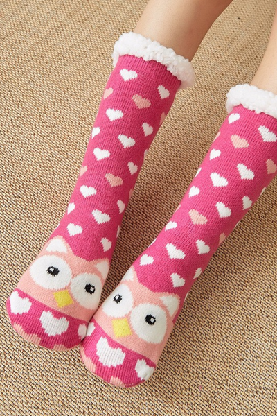 Women Winter Christmas Fleece Cuff Non Slip Slipper Socks