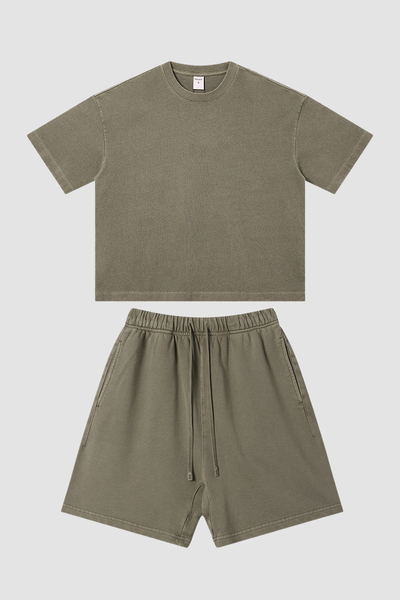Unisex Summer Washed Boxy Cotton Tee & Shorts Set