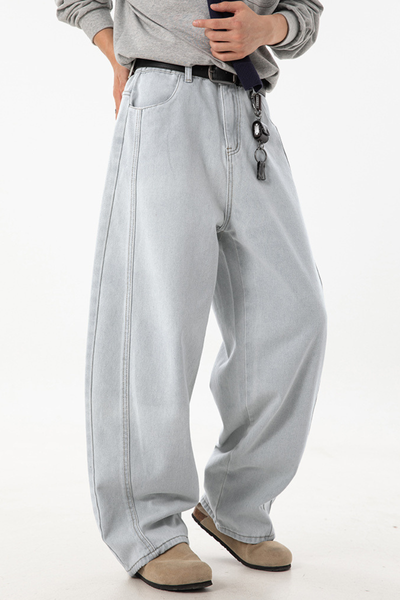 Men's Spring  Vintage Washed Panel Curved Loose Jeans