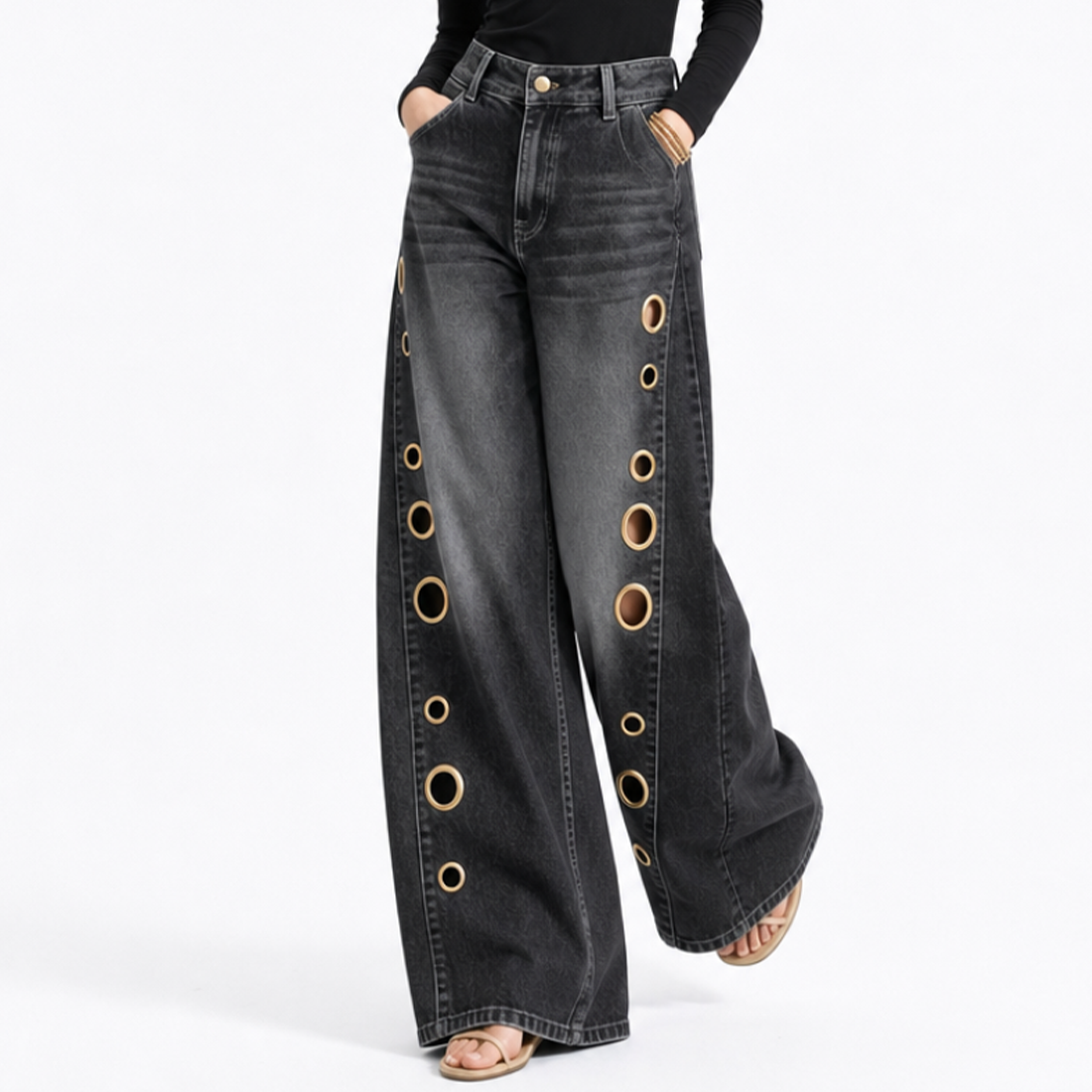 Women's High Waist Retro Non-Stretch Baggy Wide Leg Jeans