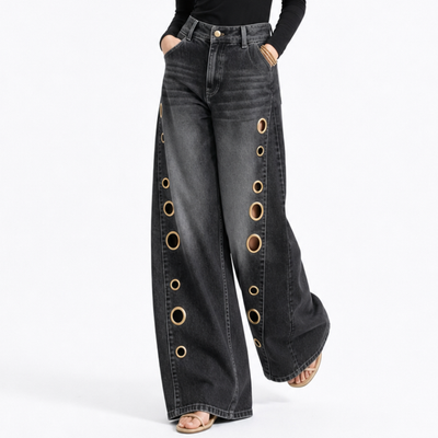 Women's High Waist Retro Non-Stretch Baggy Wide Leg Jeans