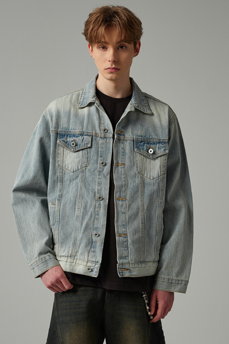 Unisex American Retro Washed Denim Loose Cleanfit Jacket