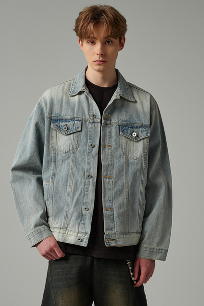 Unisex American Retro Washed Denim Loose Cleanfit Jacket