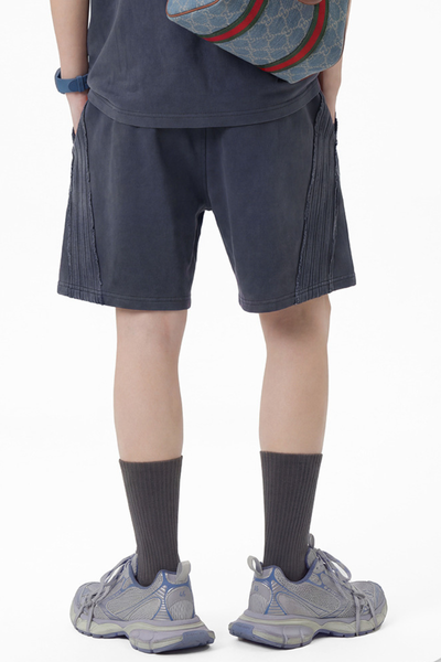 Men's 330g Cotton Washed Elastic Raw Stripe Webbing Shorts