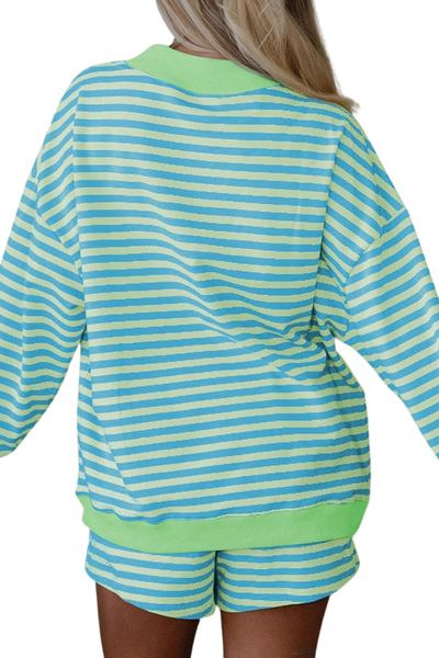Women Summer Stripe Lounge Sweatshirt and Shorts Set