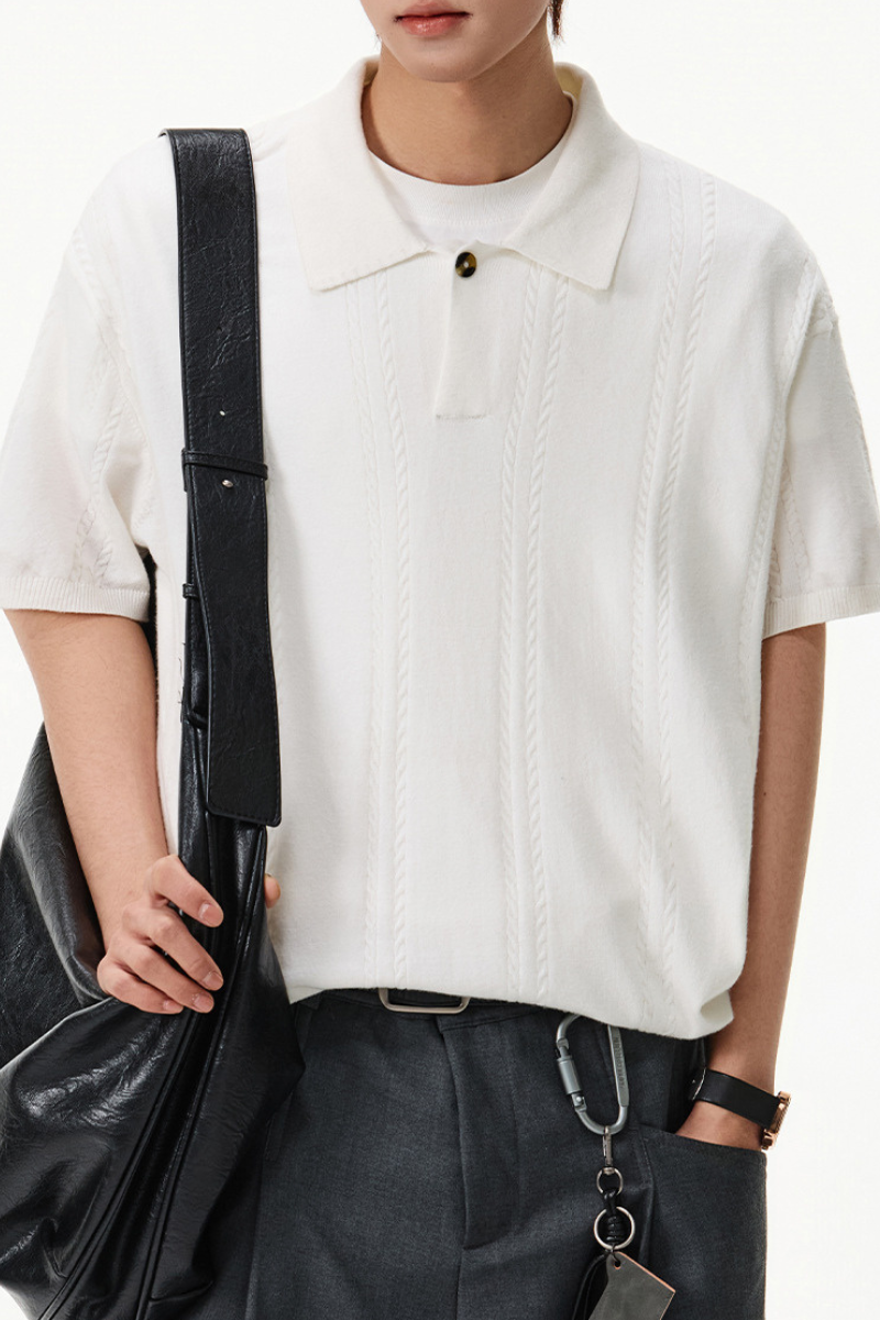 Men's Summer Cable Knit Breathable Old Money Loose Polo