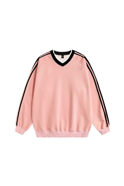 Unisex Fall Clothing V Neck Lace Stripe Soft Sweatshirt