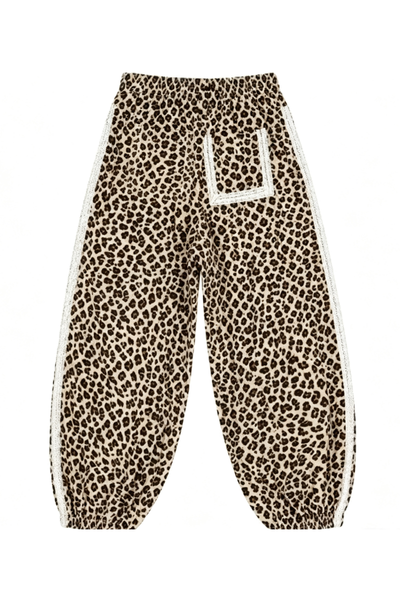 Women Spring Summer Leopard Print Lace Trim Jogger Pants