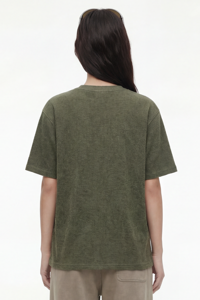 Women's Streetwear Washed Henley Collar Distressed T-shirt