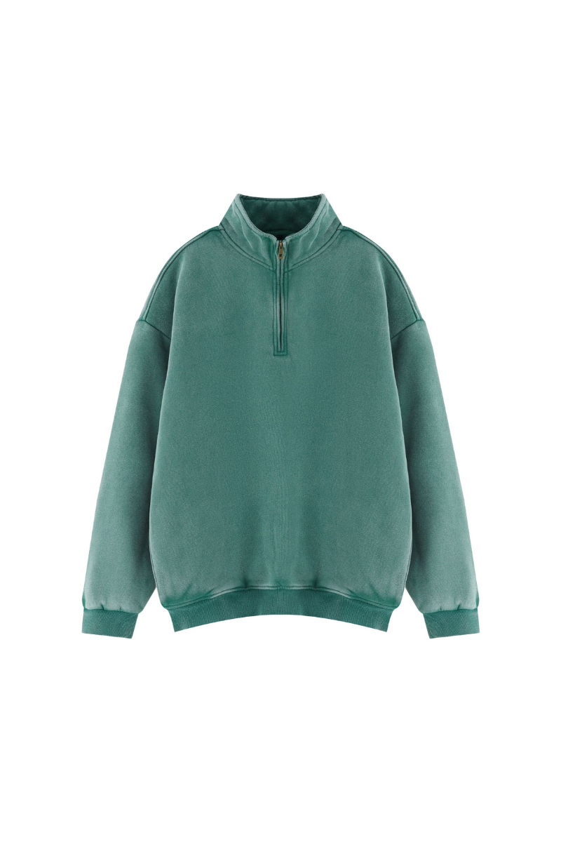 Women Fall Clothing Warm Fleece Vintage Half Zip Sweatshirt