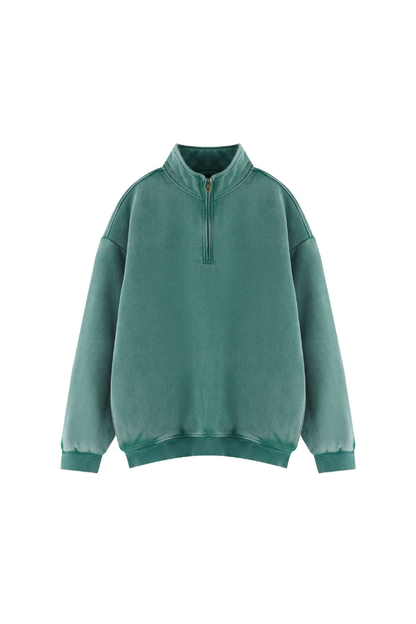 Women Fall Clothing Warm Fleece Vintage Half Zip Sweatshirt