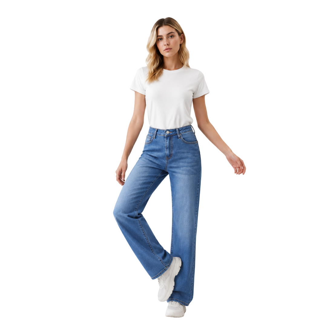 Women's Classic Blue Wash Relaxed High Waist Straight Jeans