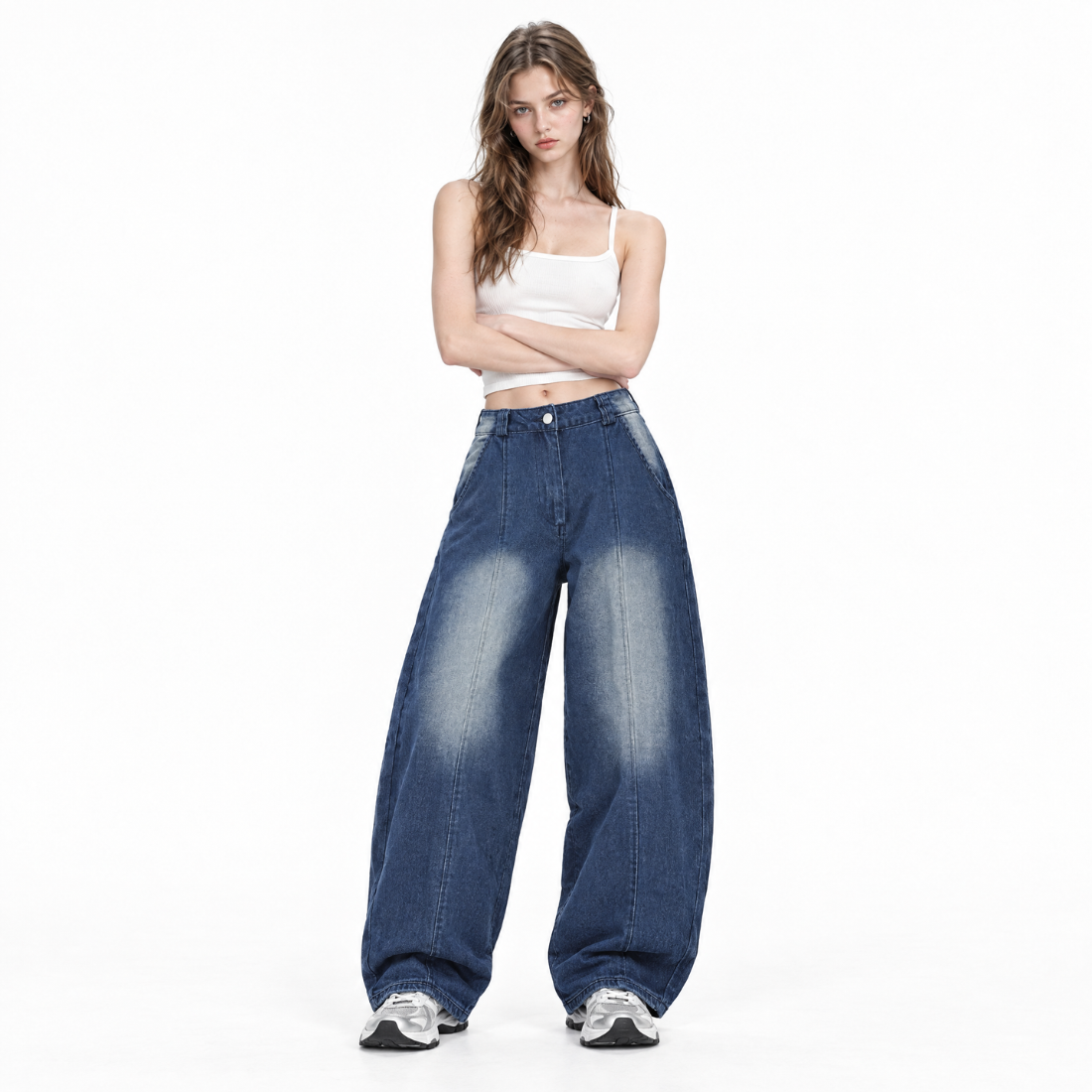 Women's Vintage Washed High Waist Wide Leg Jeans