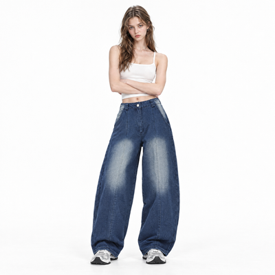 Women's Vintage Washed High Waist Wide Leg Jeans