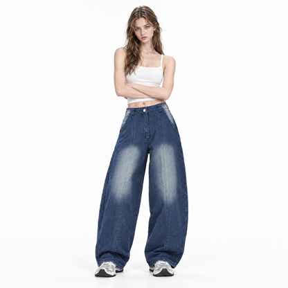Women's Vintage Washed High Waist Wide Leg Jeans
