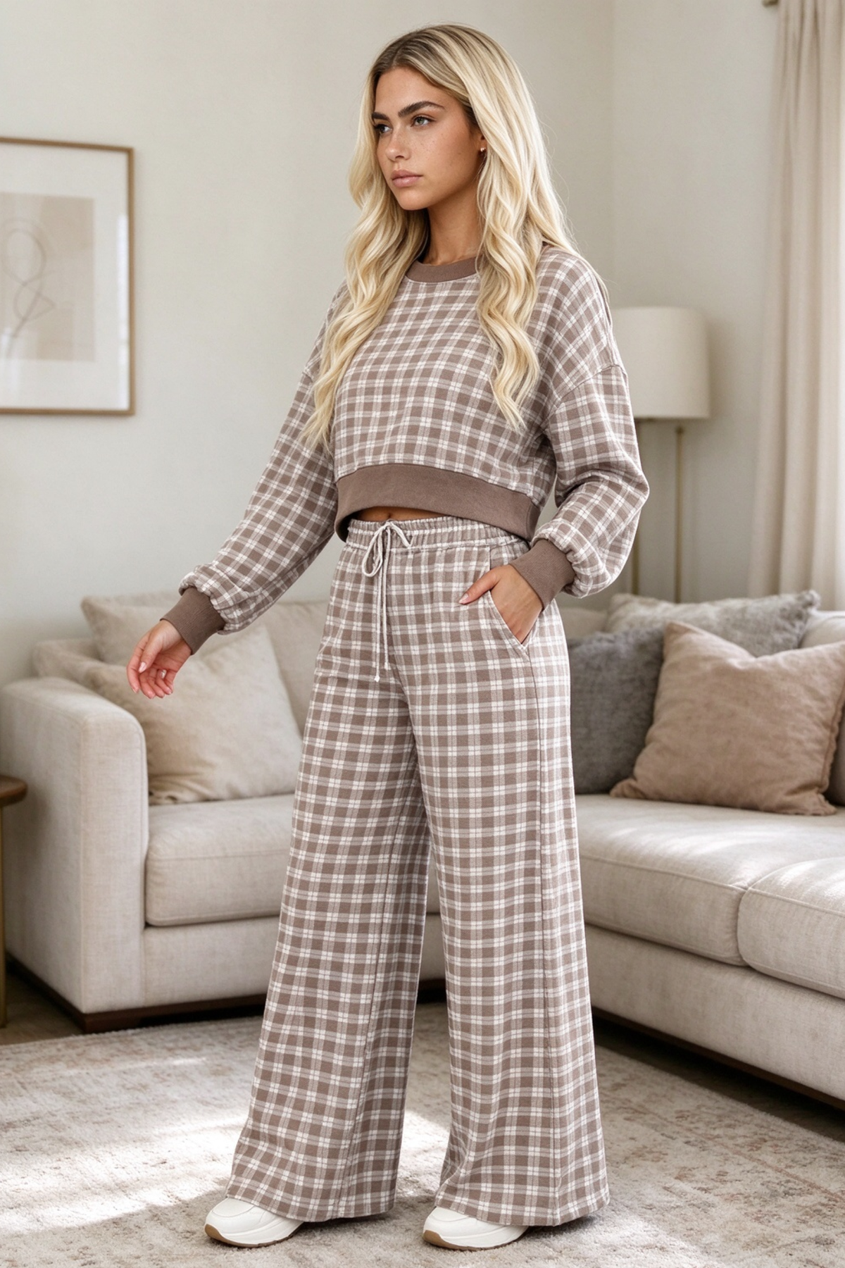 Women's Fall Polka Dot Colorblock Loose Two Piece Set