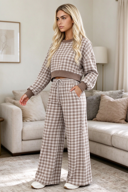 Women's Fall Polka Dot Colorblock Loose Two Piece Set