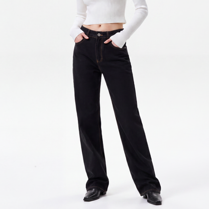 Women's High Waist Black Wash Straight Leg Jeans