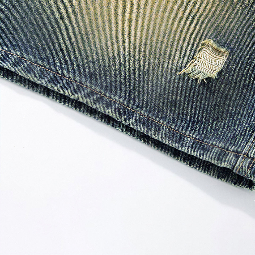 Men's Summer Gradient Ripped Drawstring Denim Shorts