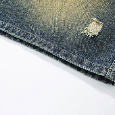 Men's Summer Gradient Ripped Drawstring Denim Shorts