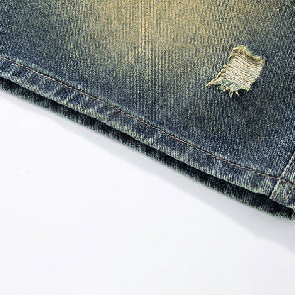 Men's Summer Gradient Ripped Drawstring Denim Shorts