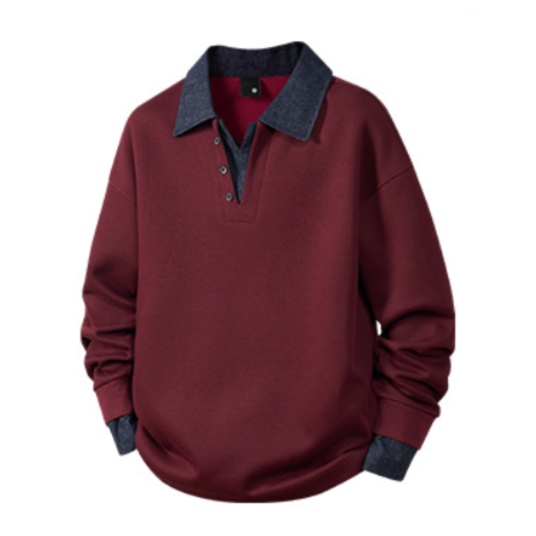 Men's Spring Denim-Collar Half-Button Loose Polo Sweatshirt