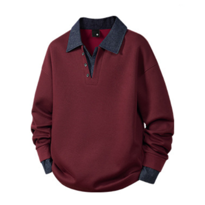 Men's Spring Denim-Collar Half-Button Loose Polo Sweatshirt