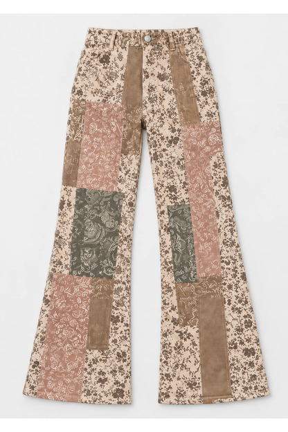 Women's Color Block Print High Waist Quilted Straight Jeans