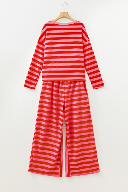Women's Fall Striped Colorblock 2 Piece Loose Set