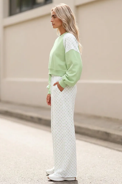 Women's Fall Polka Dot Colorblock Drawstring 2 Piece Set