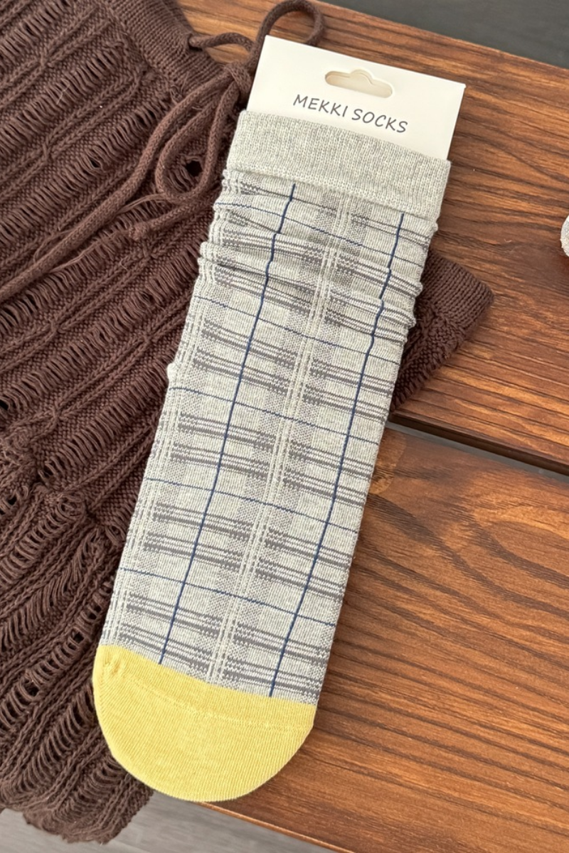 Women Fall Vintage Plaid Slouch Cozy Stretch Mid Calf Socks