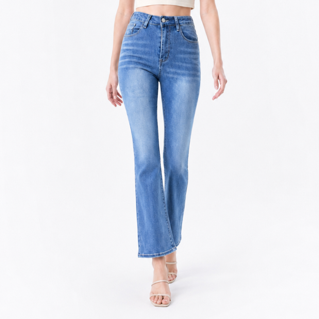 Women's High Waist Stretch Embroidered Pockets Flare Jeans