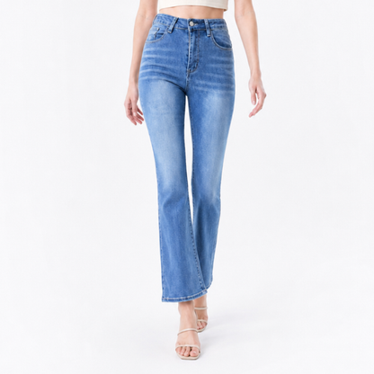 Women's High Waist Stretch Embroidered Pockets Flare Jeans