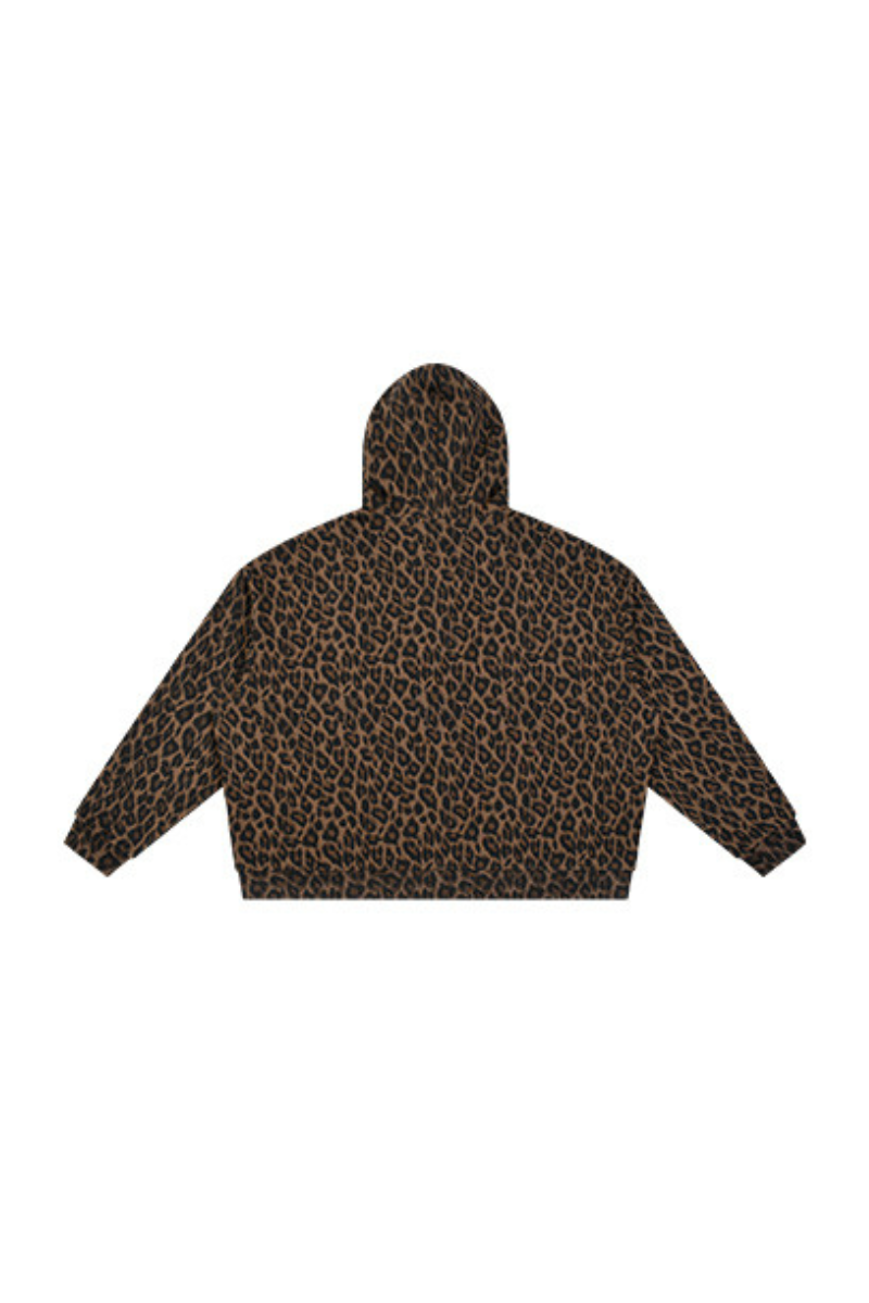 Unisex Fall Winter Vintage Leopard Zip-Up Hooded Jacket