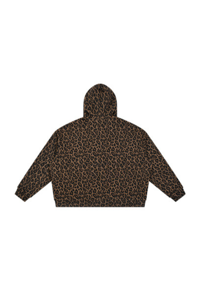 Men's Fall Winter Vintage Leopard Zip-Up Hooded Jacket
