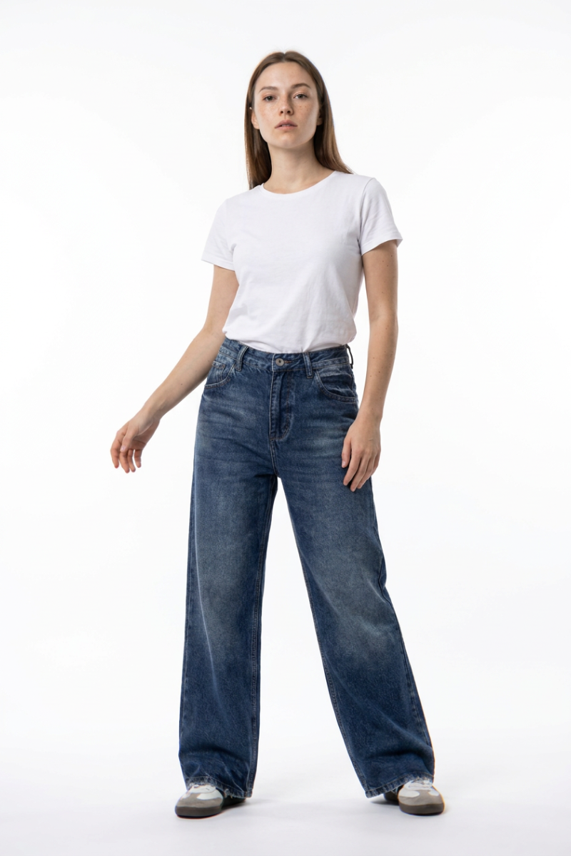 Women's Vintage Wash High Waist Straight Leg Jeans