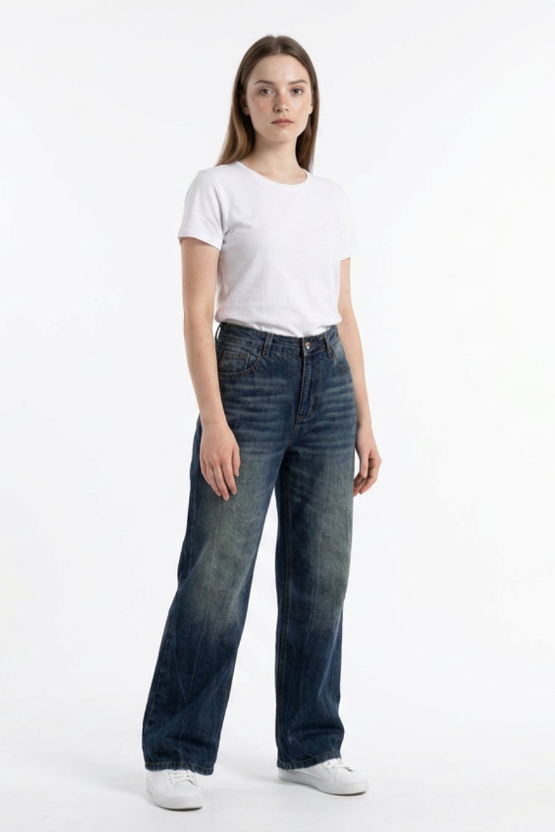 Women's Classic Blue Wash High Waist Straight Leg Jeans