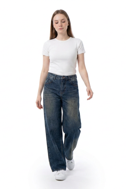 Women's 100% Cotton High Waist Wide Leg Jeans