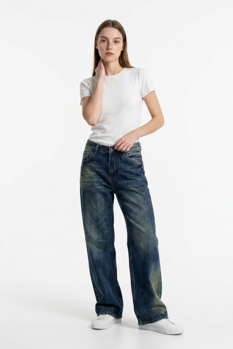 Women's Vintage Wash High Waist Straight Leg Jeans