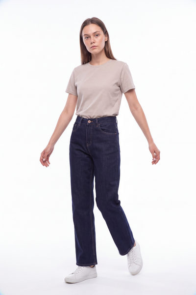 Women's Raw Denim Blue High Waist Straight Leg Jeans